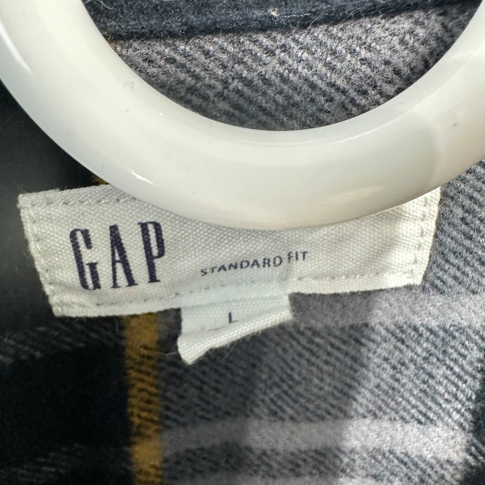 GAP Men Plaid‎ Standard Fit Flannel Shirt Black Grey Yellow Button Up Size L - Picture 4 of 6